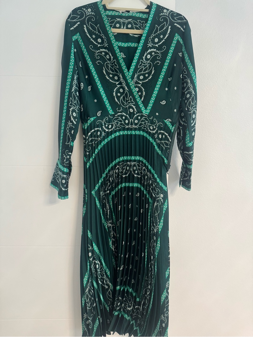 Emerald Paisley Long Sleeve Wrap-Style Maxi Dress